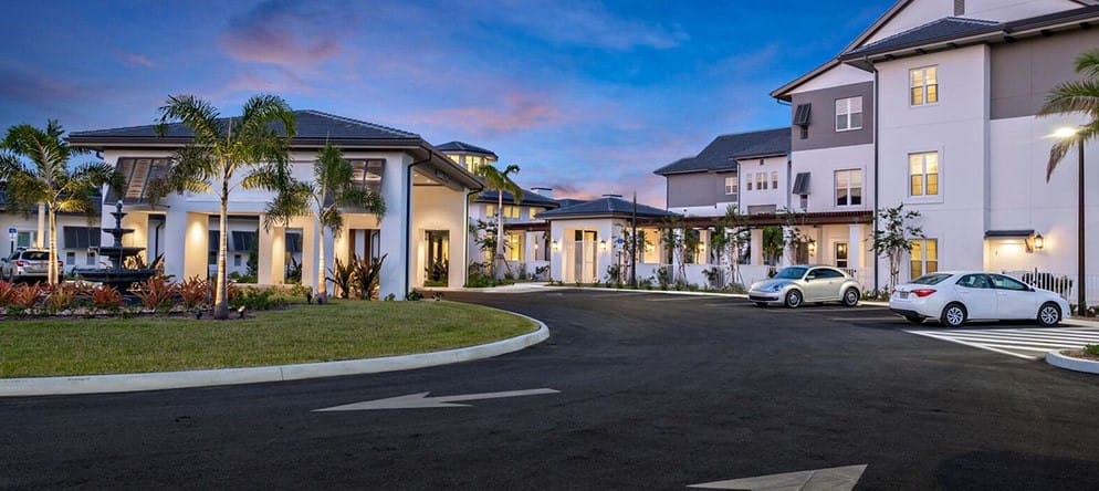 Exterior view of Watercrest St. Lucie West at dusk