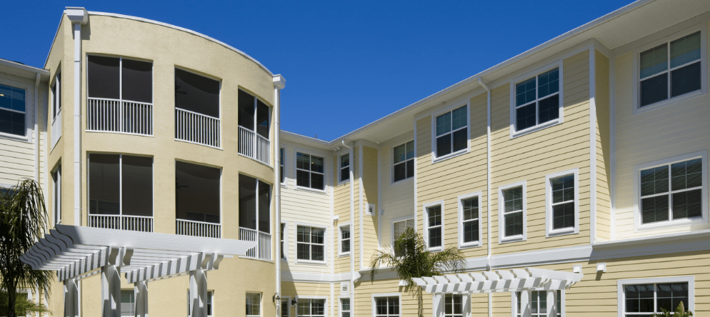 Exterior view of a senior living facility building