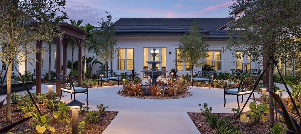 Beautiful outdoor courtyard with seating and garden