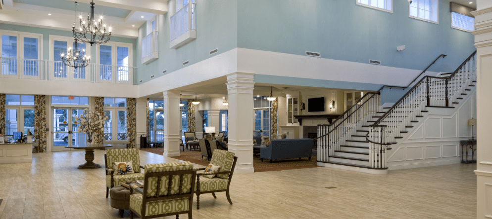 Bright and spacious lobby area with high ceilings