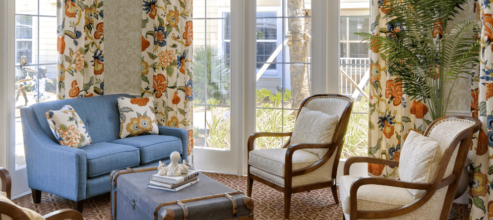 Bright common area with comfortable seating
