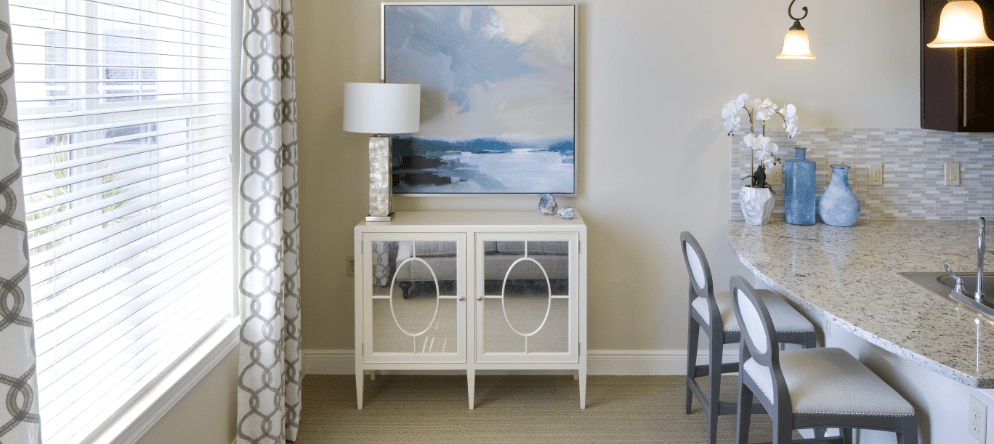 Bright and modern interior space with artwork