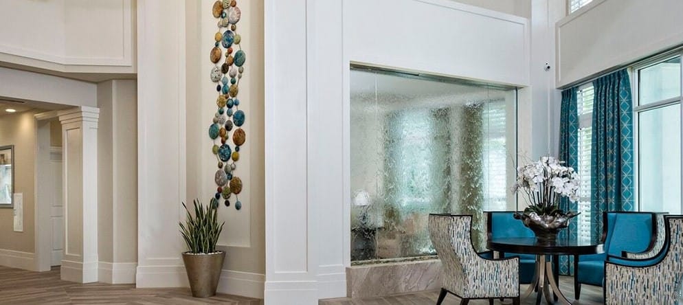 Bright and welcoming common area with decor