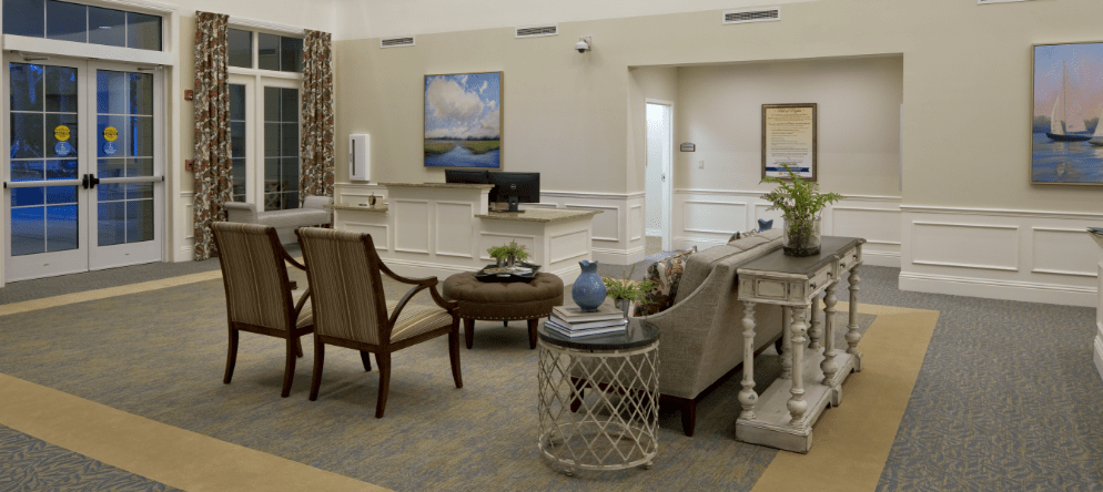 Lobby area with elegant seating and decor