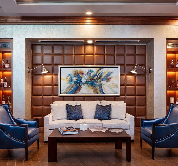 Elegant common area with modern decor and seating