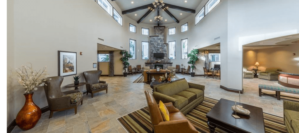 Bright and spacious common area with seating