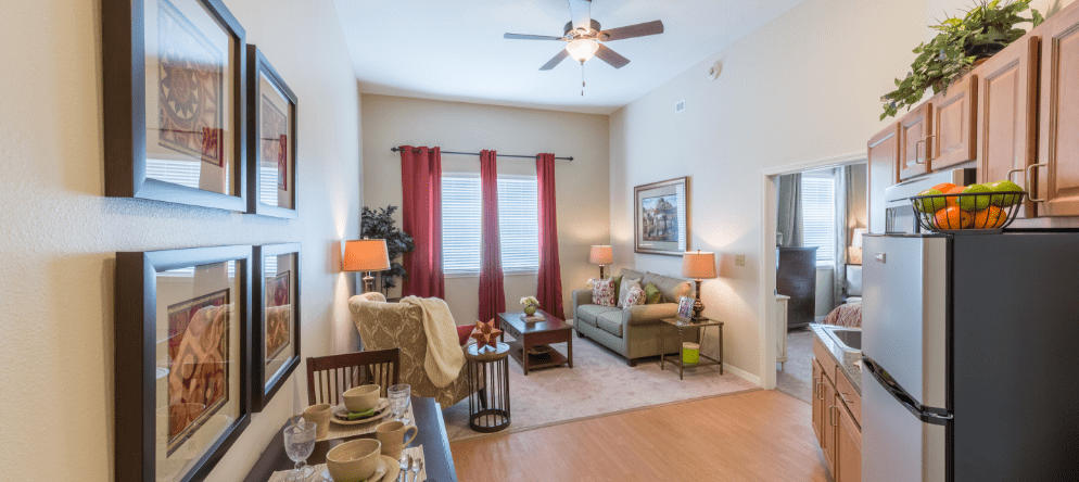 Bright and inviting living space in a senior care facility