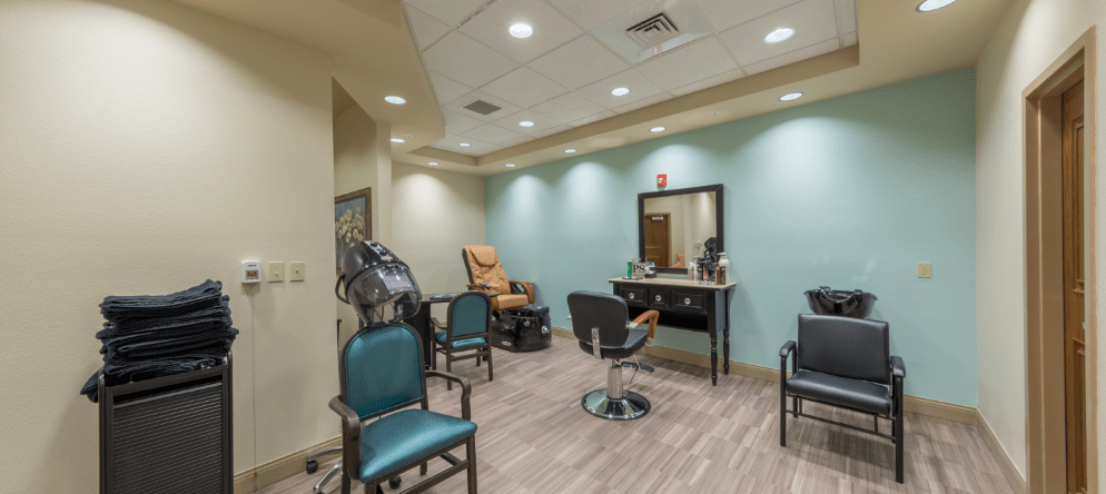 Salon interior with styling chairs and equipment