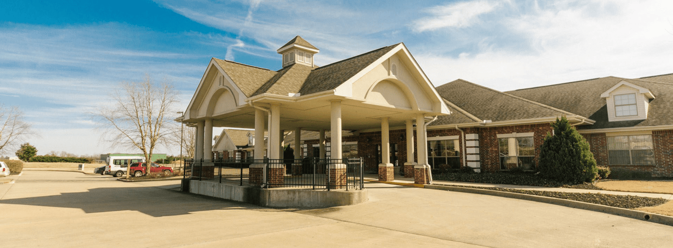 Exterior view of a senior living facility entrance