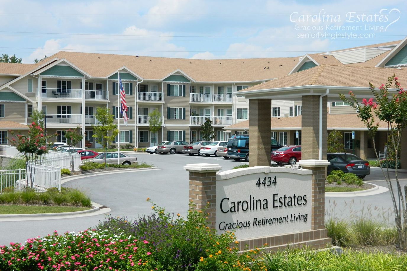 Exterior view of Carolina Estates with entrance sign