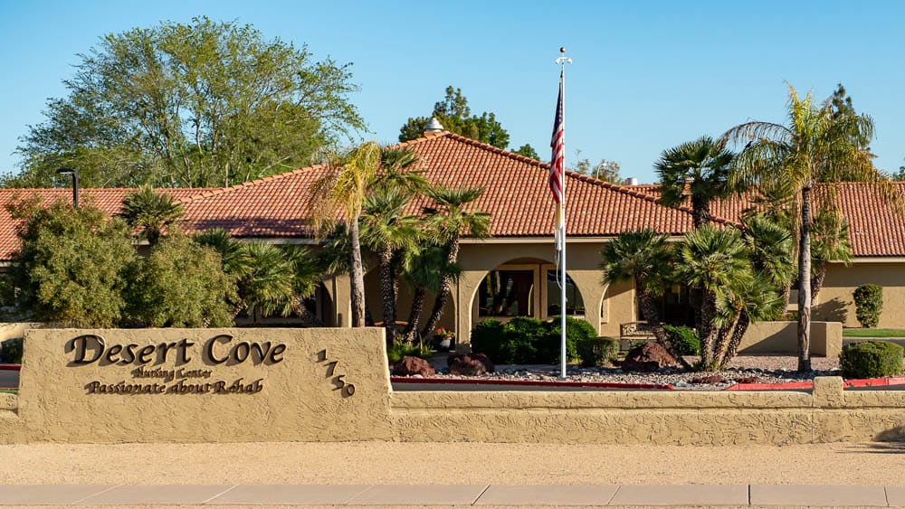 Exterior view of Desert Cove Nursing Center entrance