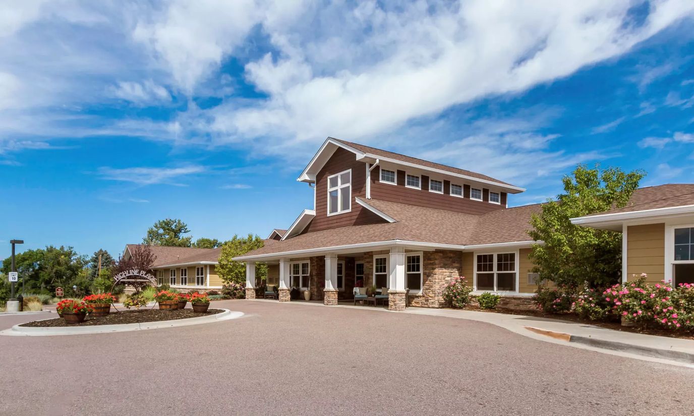 Exterior view of Highline Place with gardens