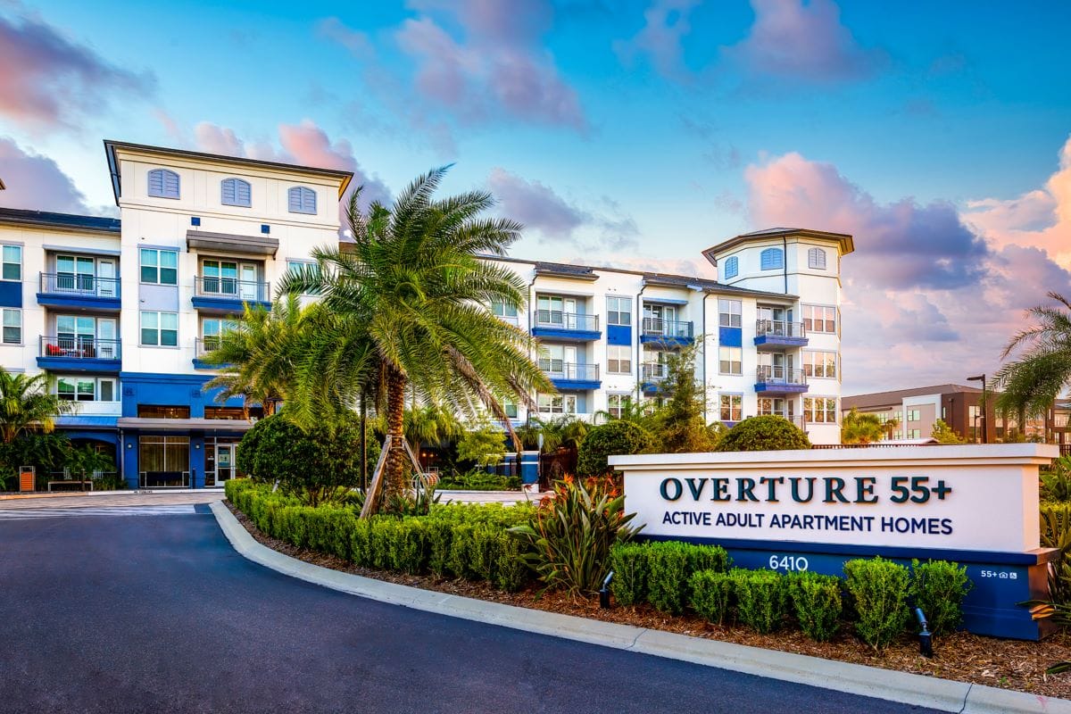 Front entrance of Overture 55+ Apartment Homes