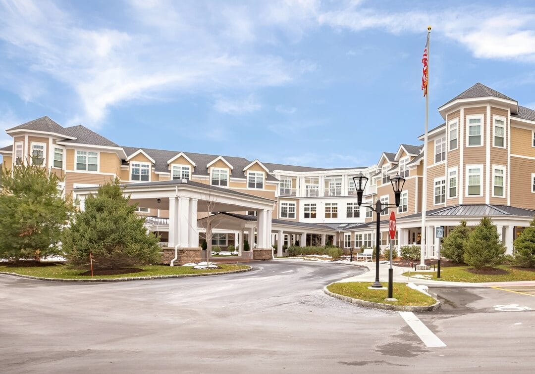 Exterior view of a senior living facility entrance