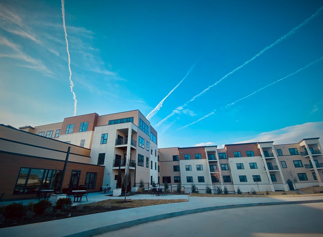 Exterior view of a modern assisted living facility