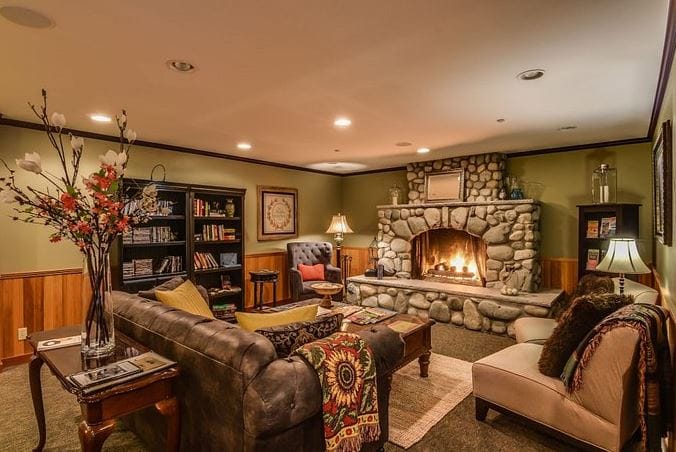 Cozy common area with a fireplace and comfortable seating