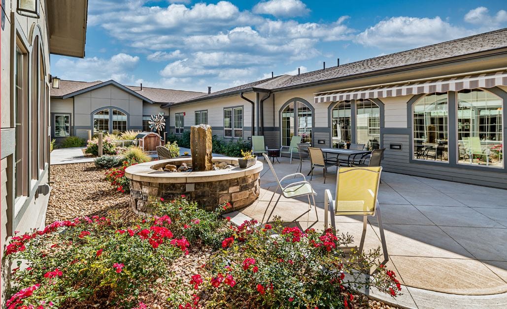 Beautiful outdoor courtyard with seating and landscaping