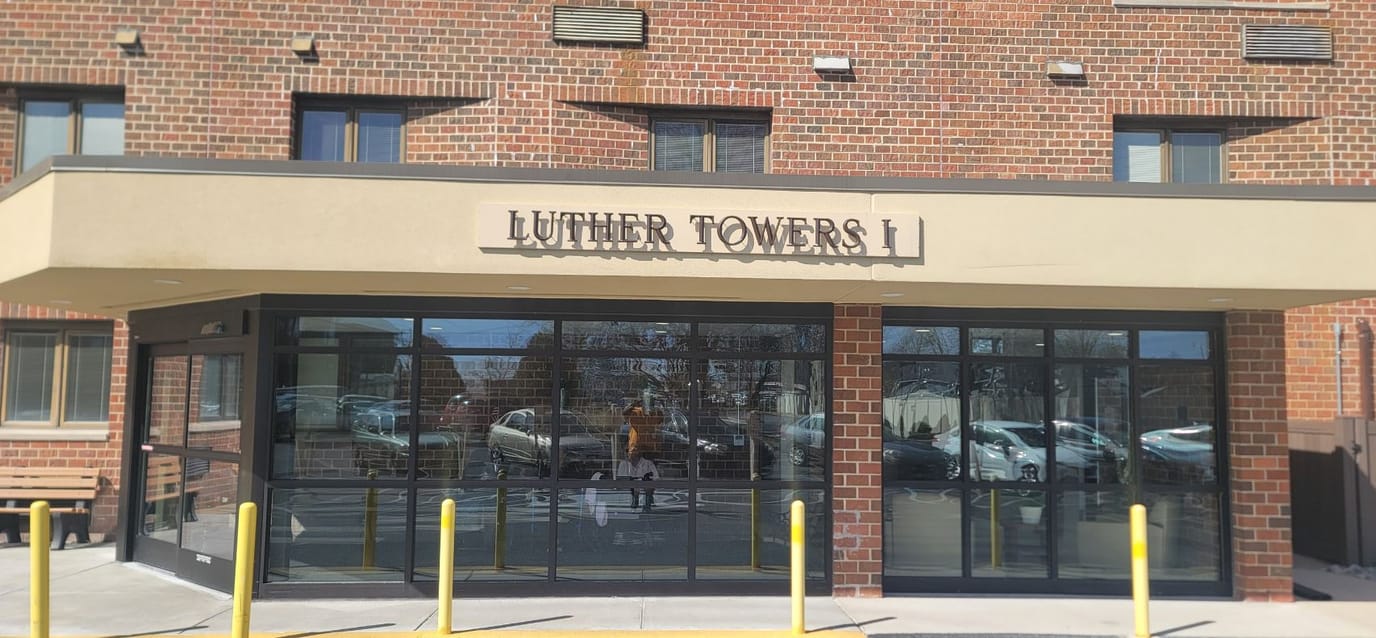 Exterior view of Luther Towers I entrance