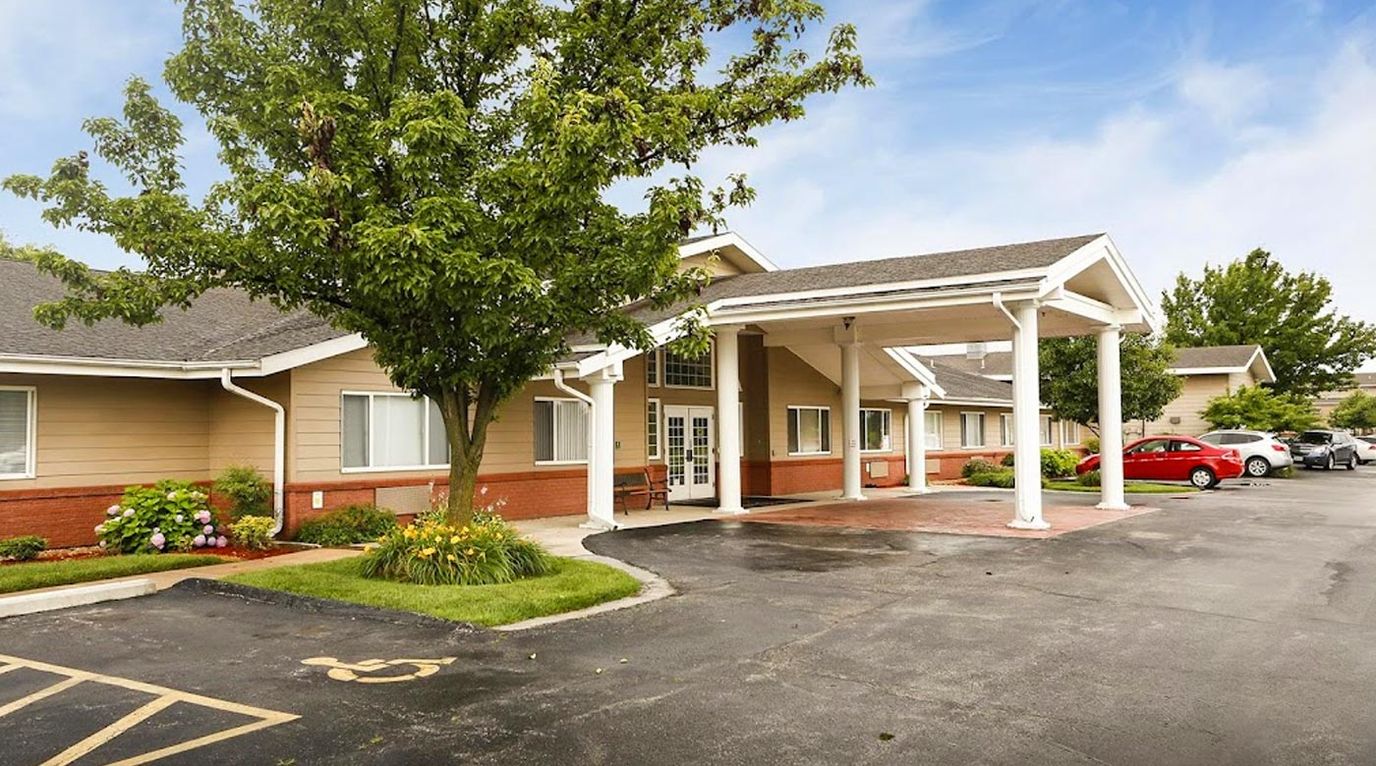 Exterior view of a senior living facility entrance