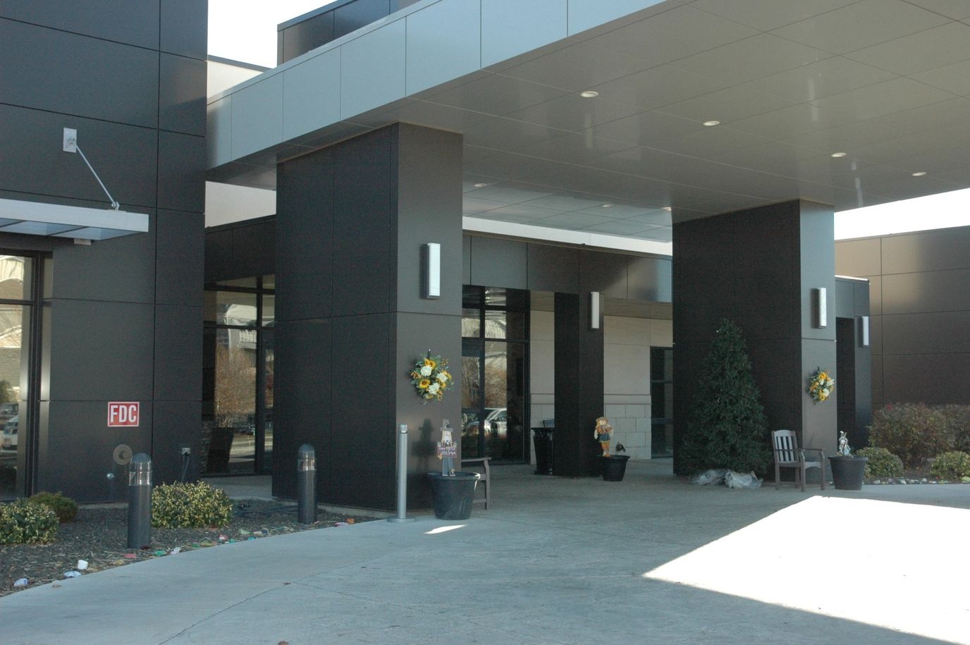 Entrance of a modern assisted living facility