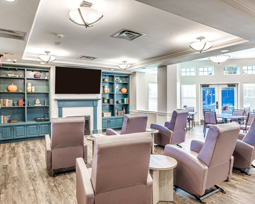 Spacious common area with comfortable seating and decor