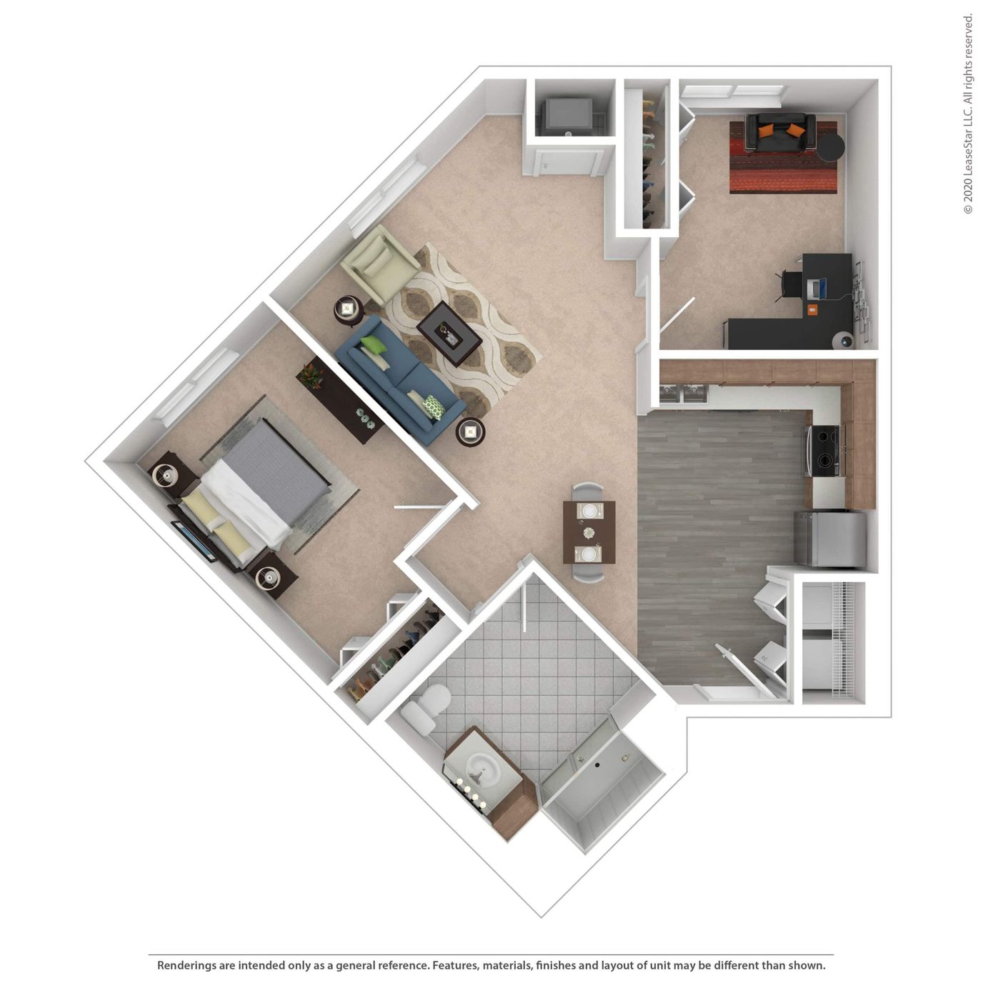 Layout of a one-bedroom apartment in senior living