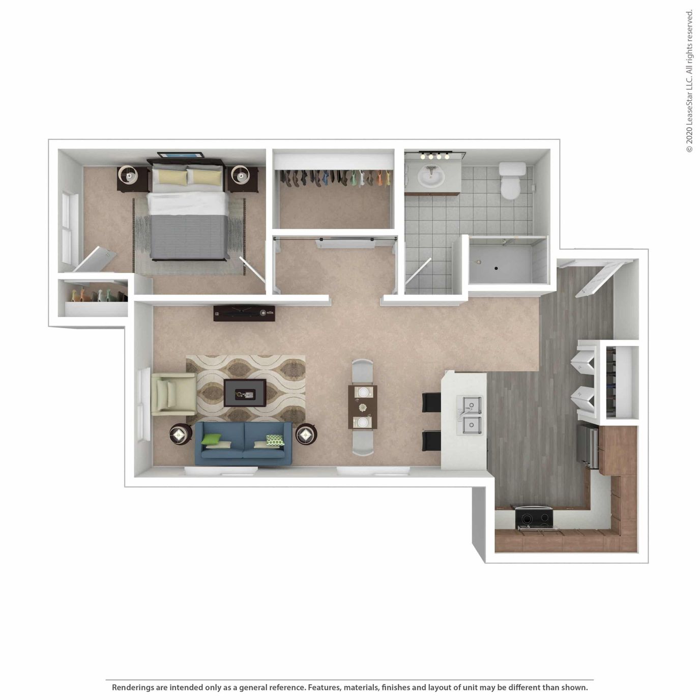 Architectural floor plan of a resident unit layout