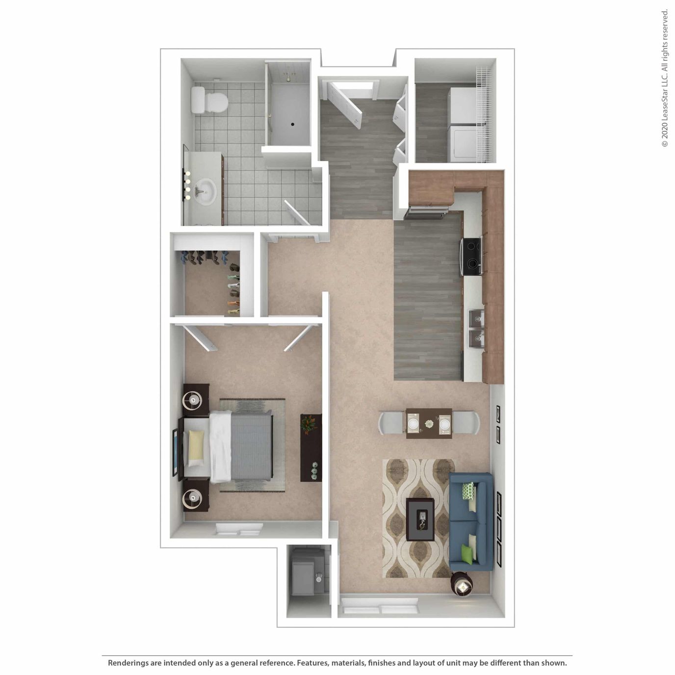 Architectural floor plan of a living unit.