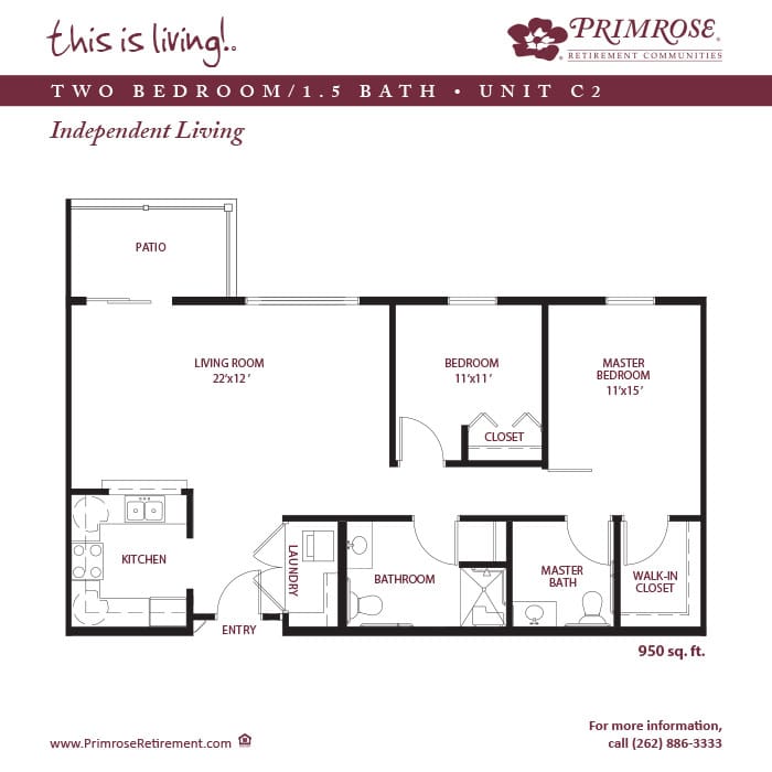 Architectural floor plan for a two-bedroom unit