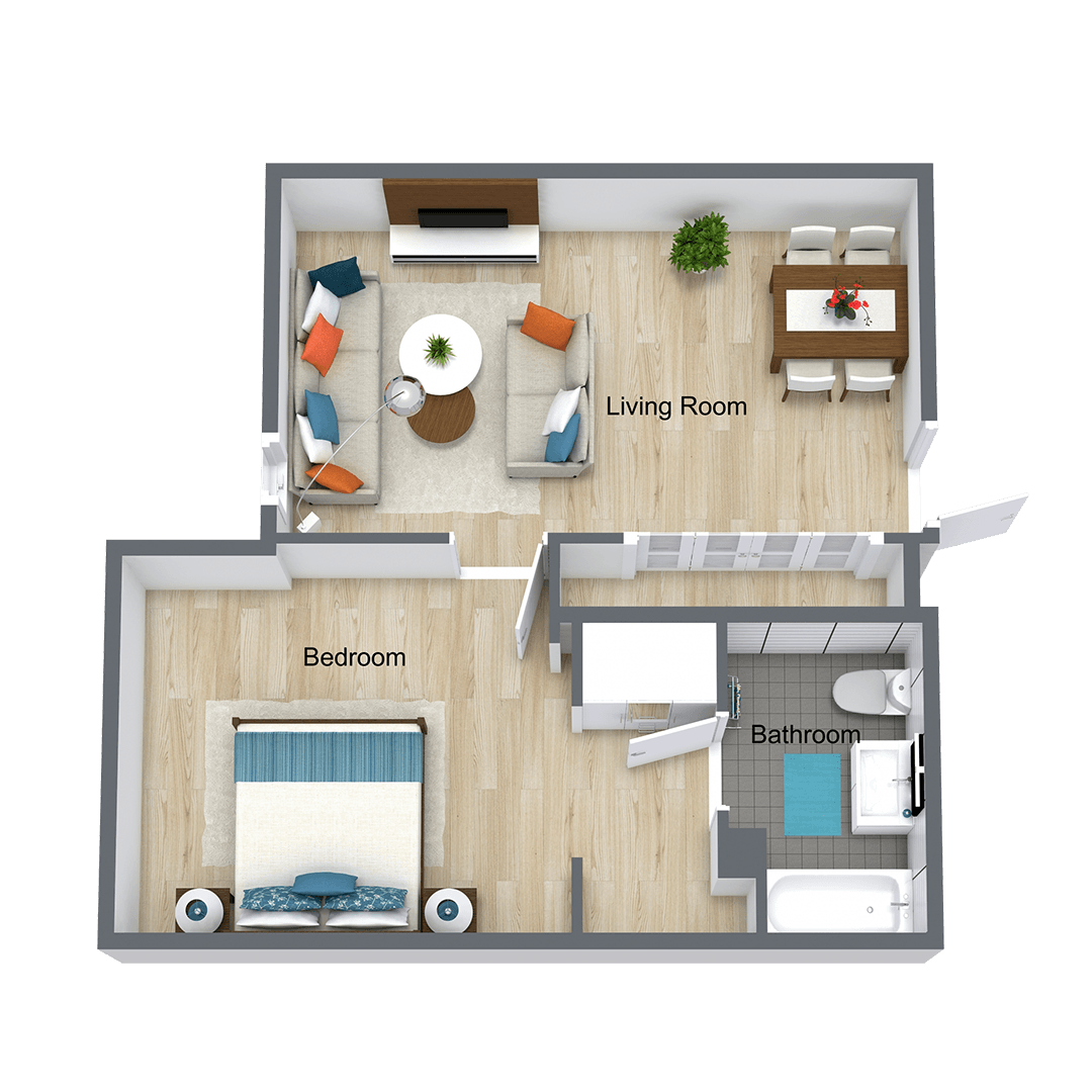 Floor plan of a one-bedroom apartment