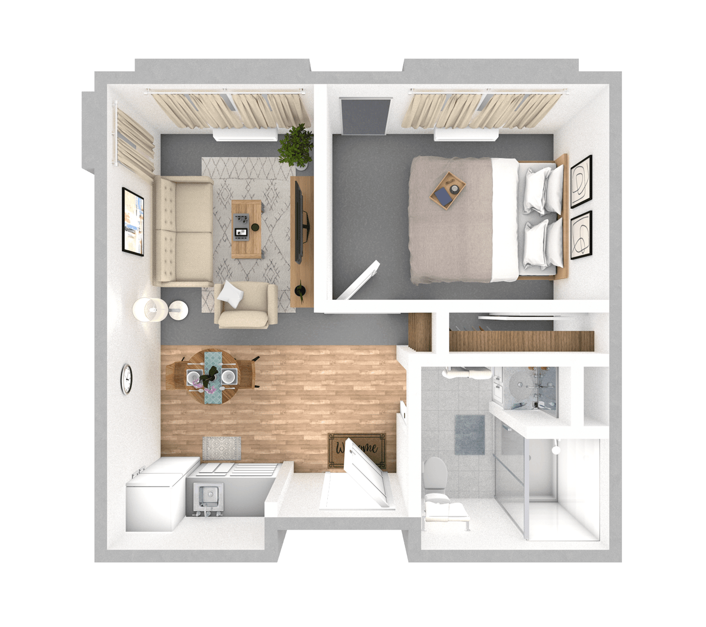 Liberty Place Inc., assisted living — Floor plan of a one-bedroom apartment layout