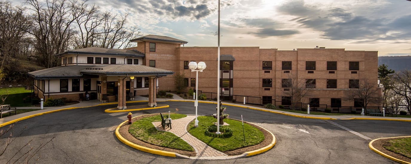 Exterior view of a senior care facility building