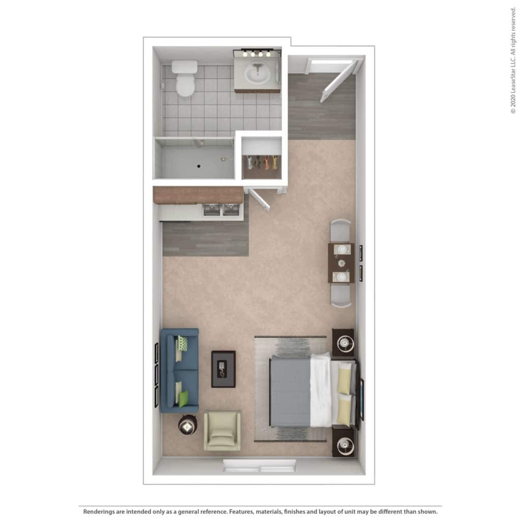 Architectural floor plan of a resident unit