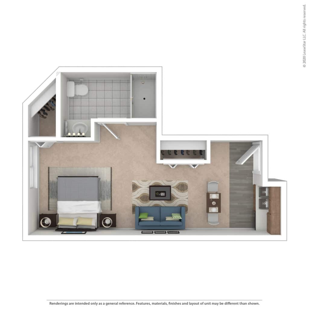 Architectural floor plan of a resident unit