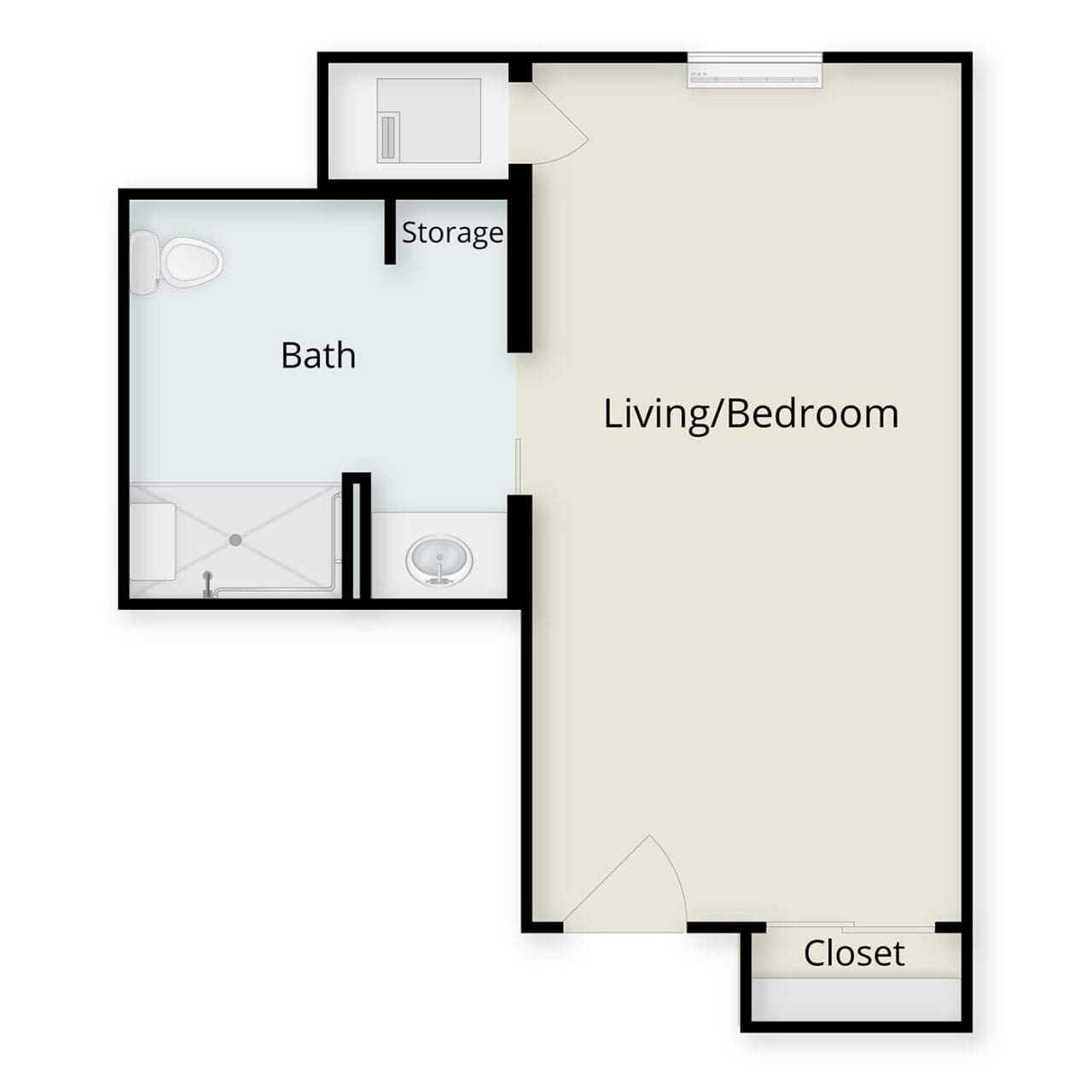 Architectural floor plan of a living space with bathroom