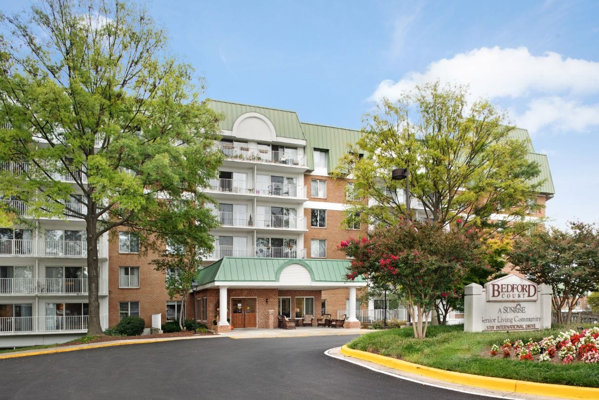 Front exterior view of Bedford Court assisted living facility