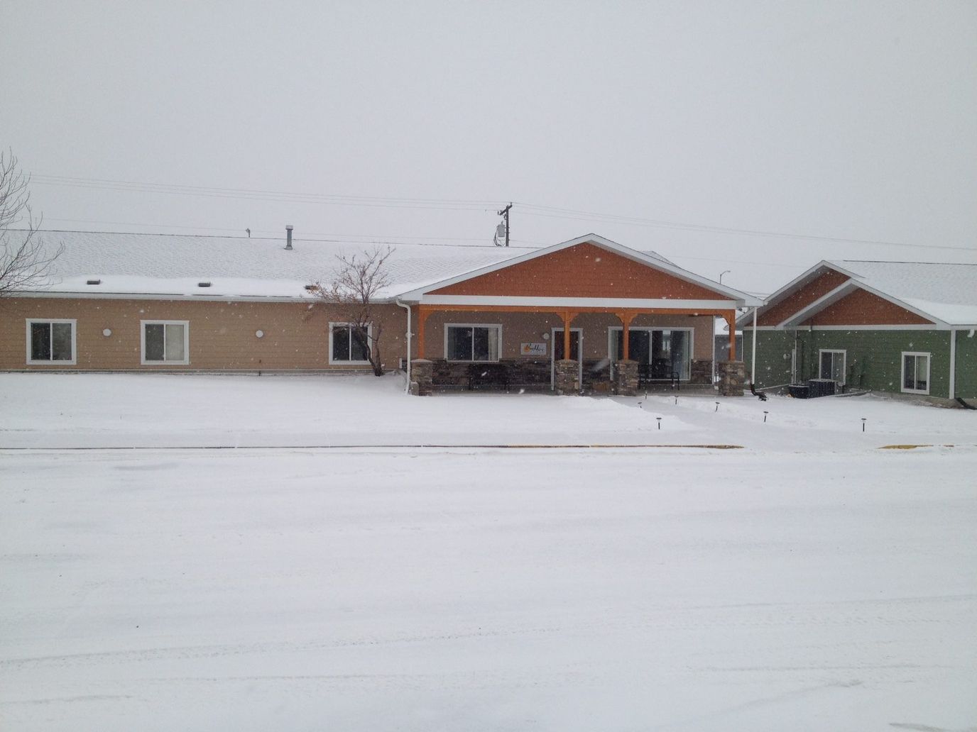 Exterior view of BeeHive Homes in winter