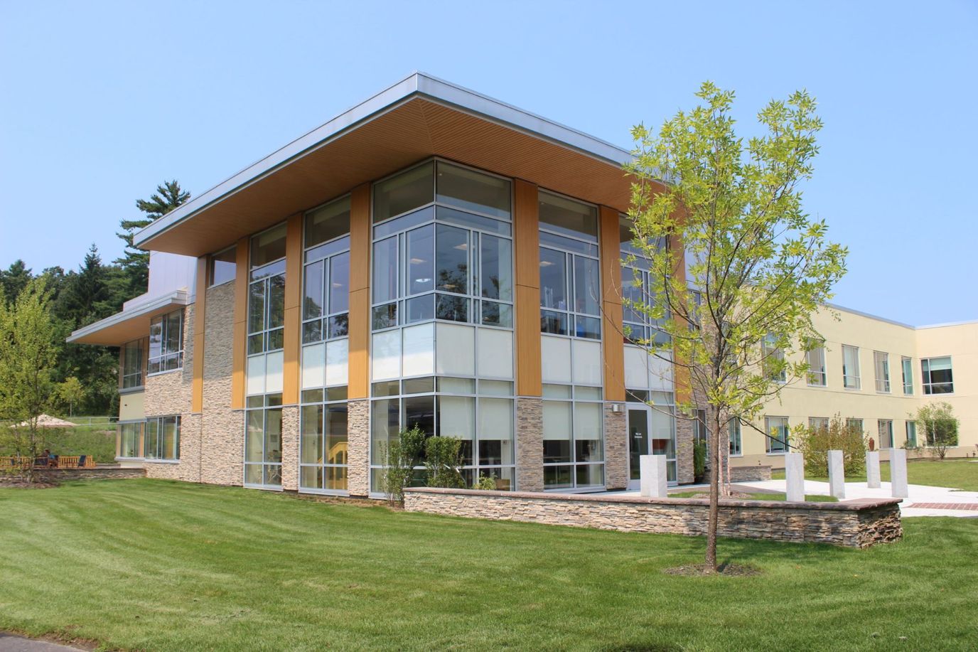 Exterior view of a modern assisted living facility
