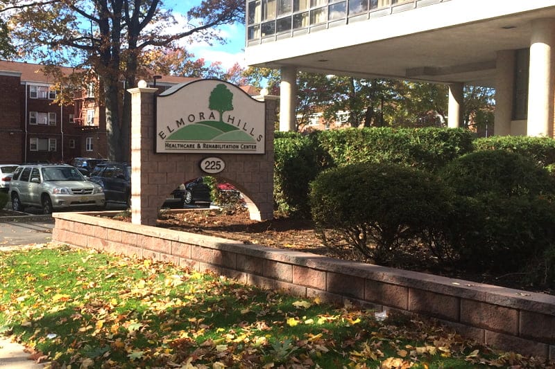 Exterior view of Elmora Hills Healthcare sign
