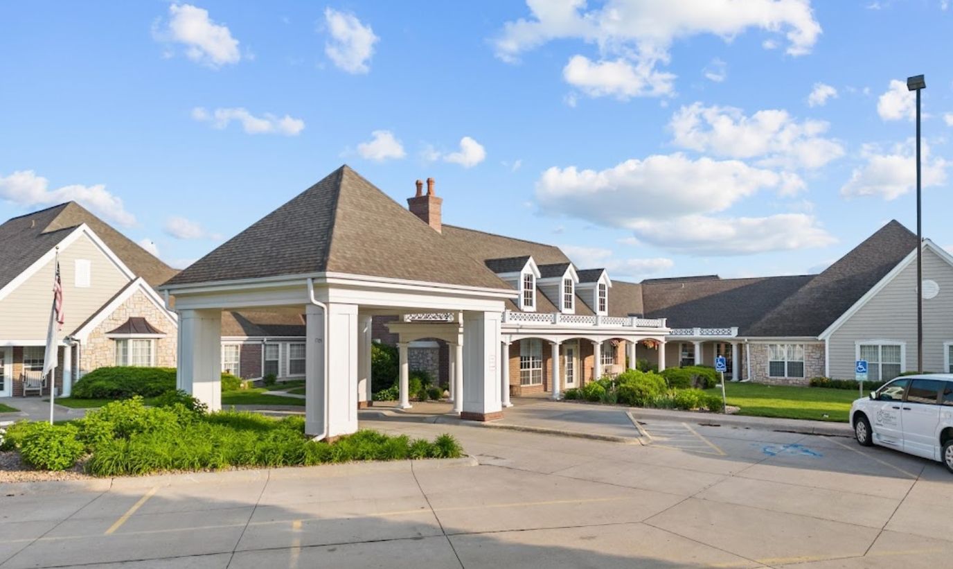 Exterior view of a senior living facility with entrance