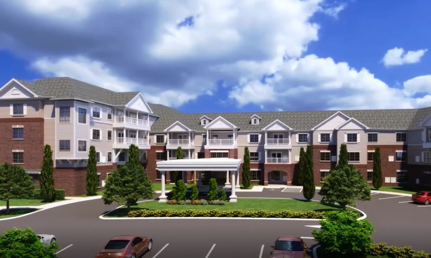 Rendering of the facility's exterior with gardens