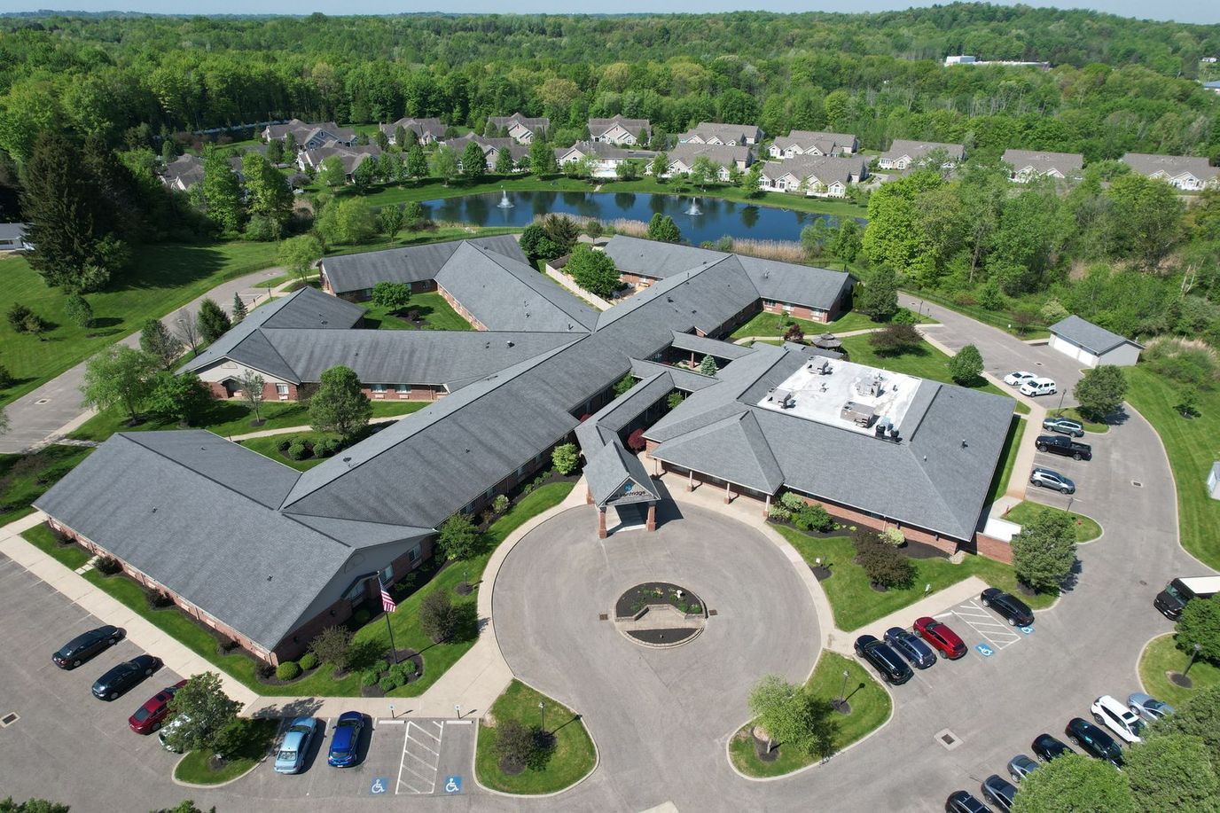 Aerial view of the KentRidge Senior Living facility and surrounding area