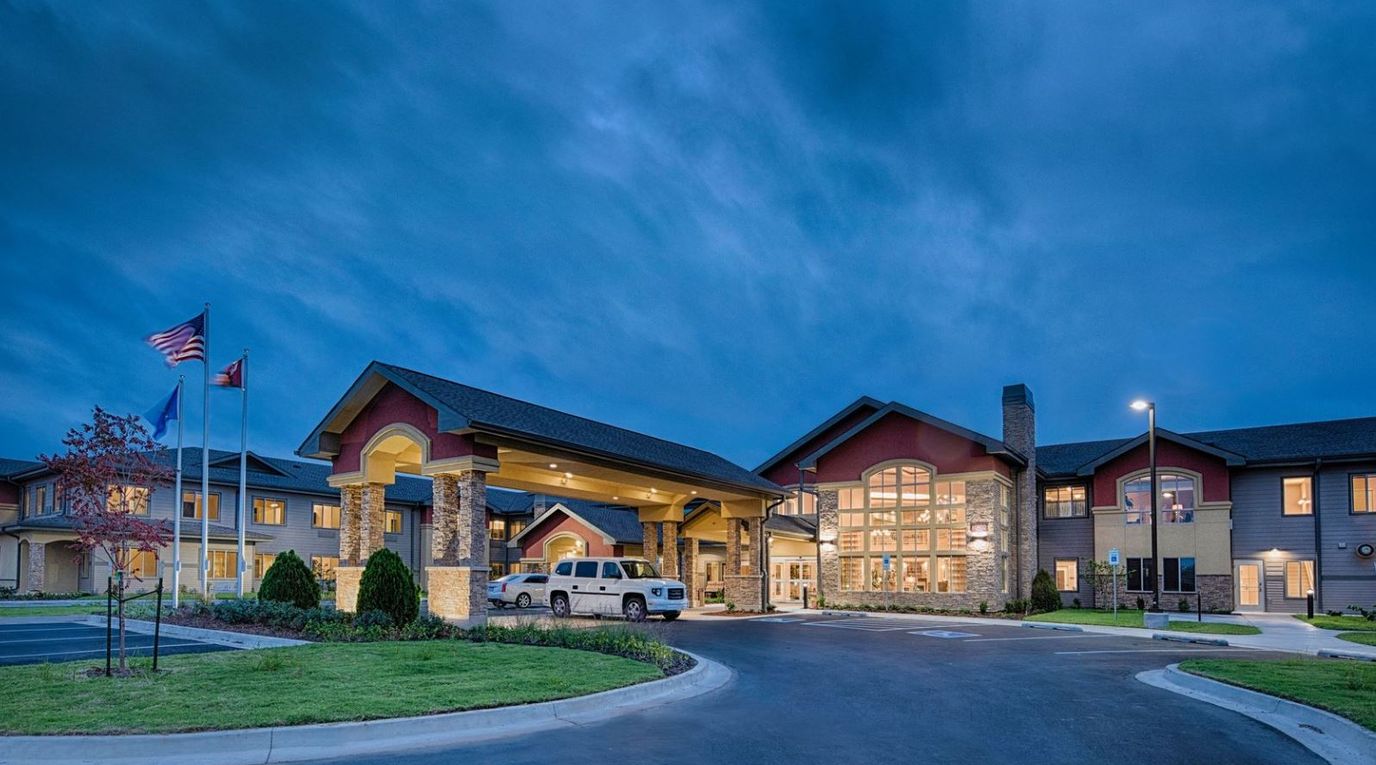 Exterior view of The Stonehaven facility at dusk