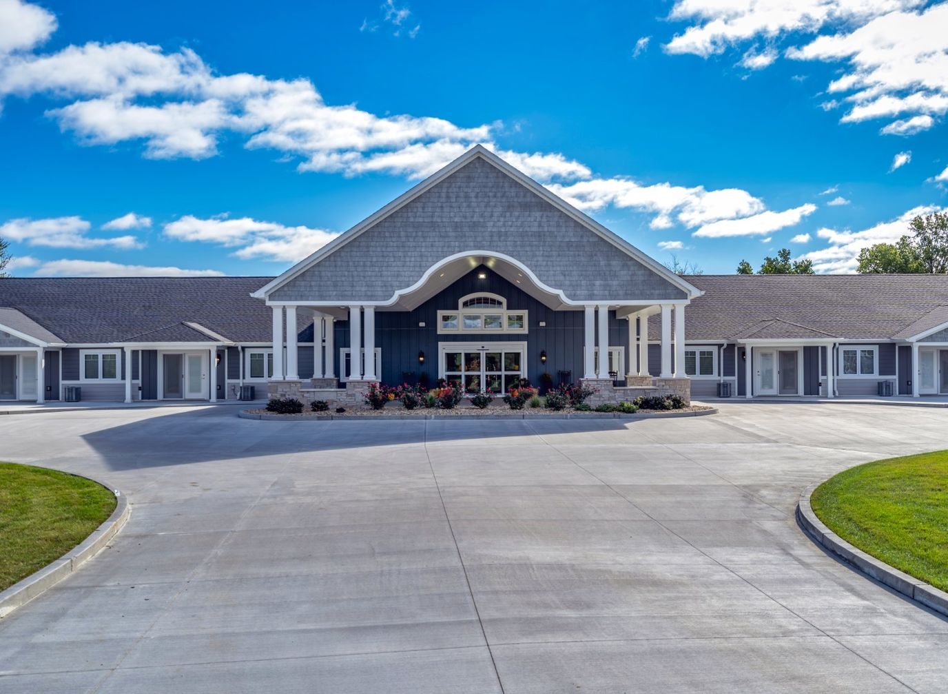 Exterior view of a senior living facility entrance