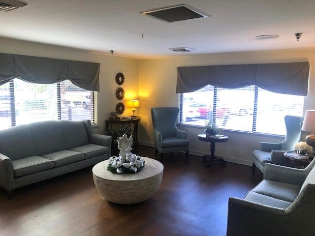 Bright common area with comfortable seating