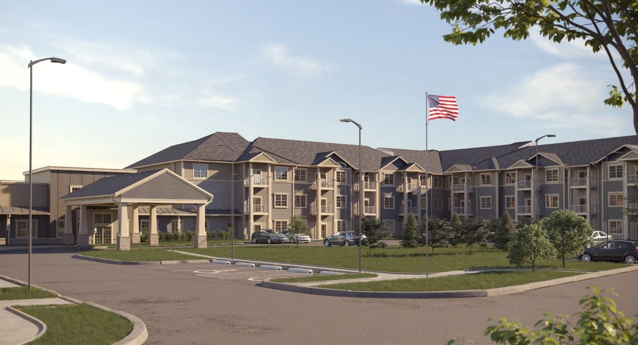Exterior view of The Westbury Senior Living building