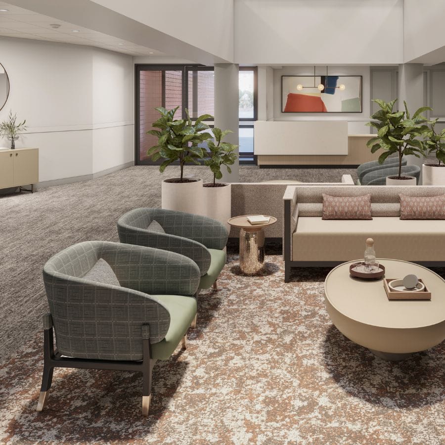 Bright common area with comfortable seating