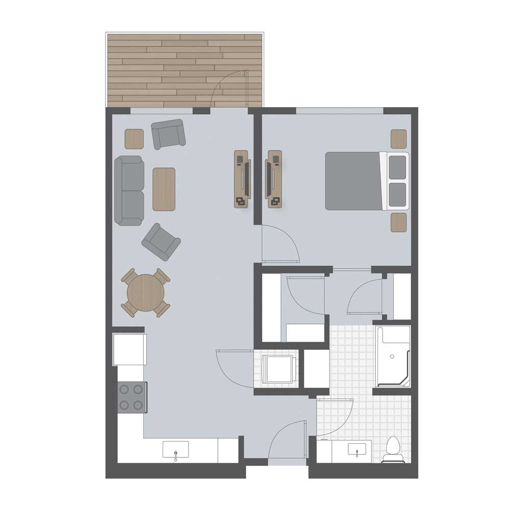Architectural floor plan of a living unit