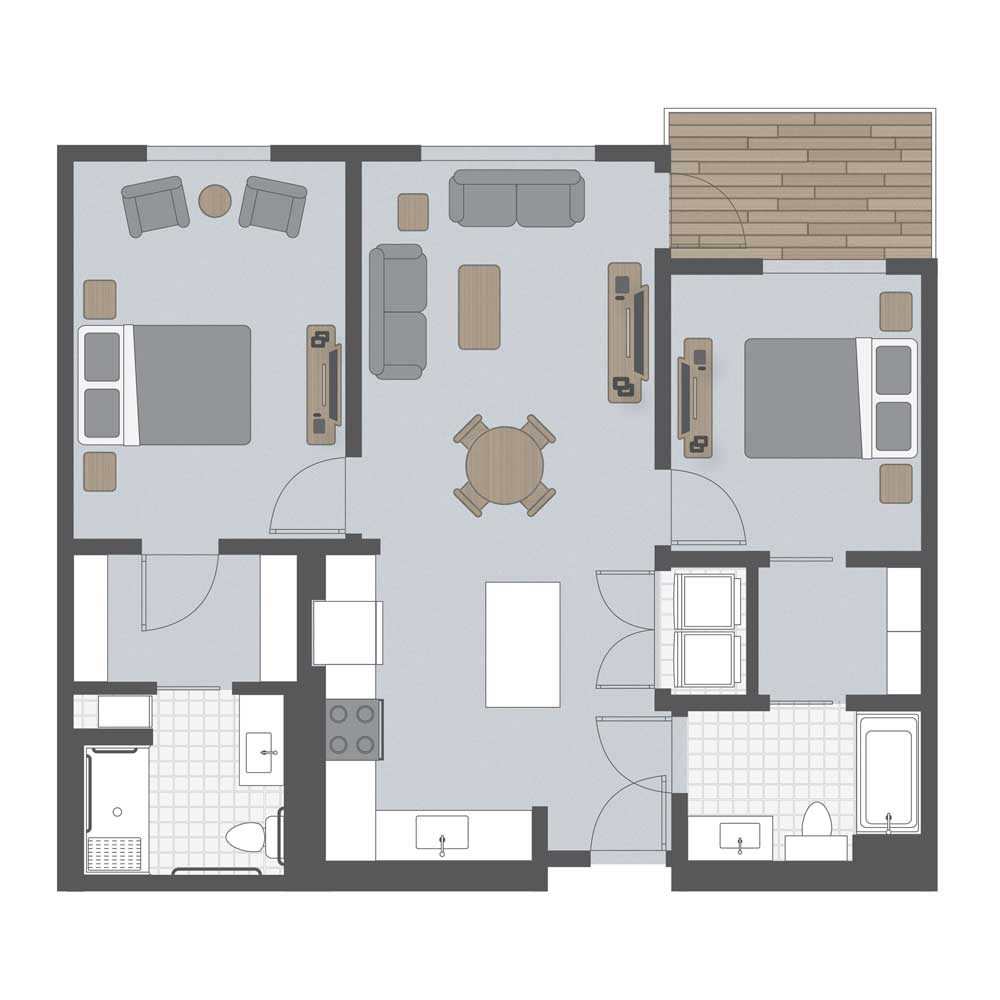 Architectural floor plan of a residential unit