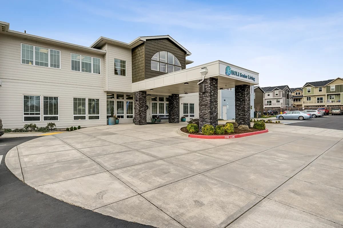 Exterior view of HOLI Senior Living facility entrance